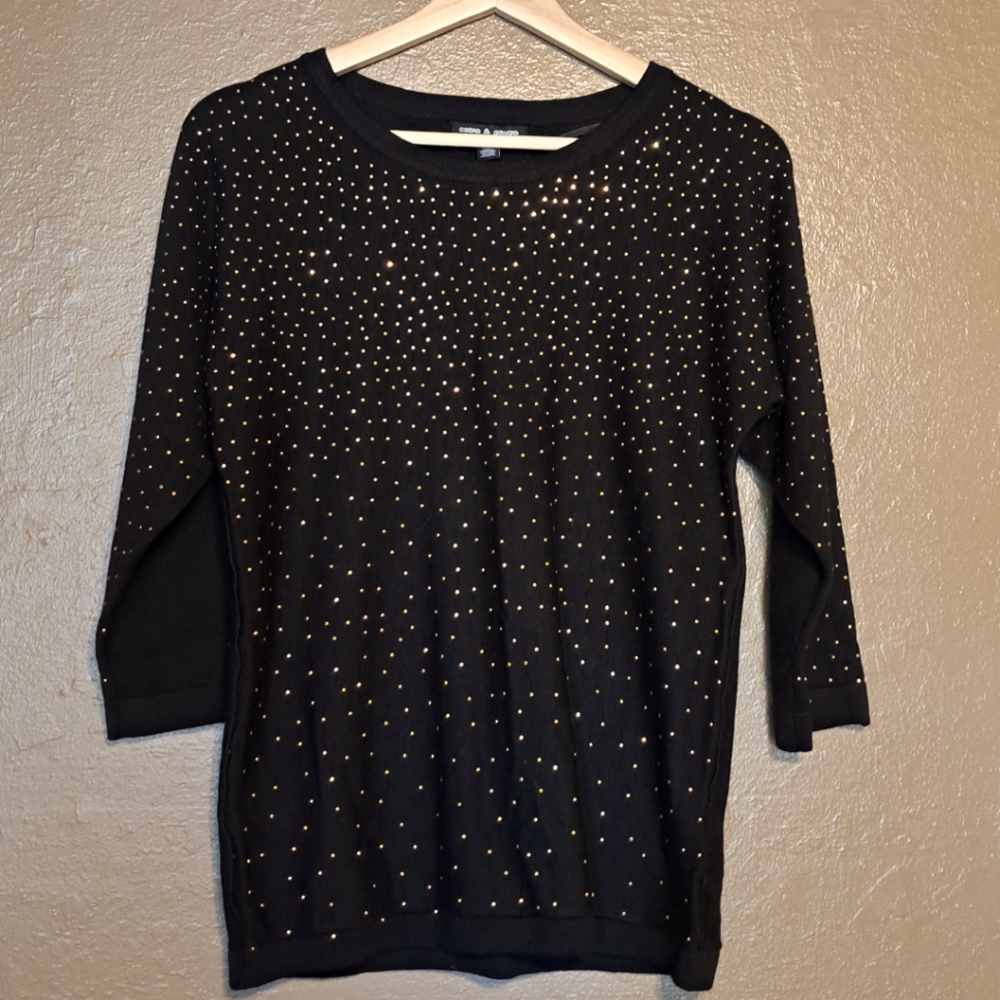 Cable & Gauge Black 3/4 Sleeve Sweater  Size Small